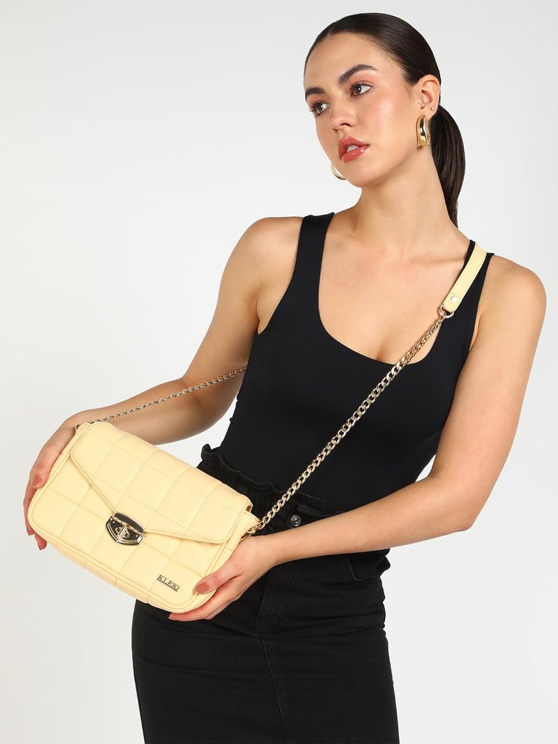 KLEIO Vegan Leather Quilted Sling Bag for Women - Cream - Image 3